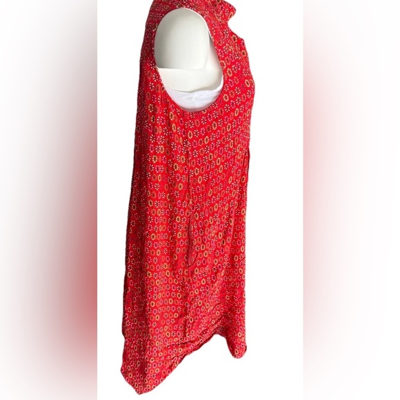 Anthropologie Maeve Daisy Midi Shirtdress Red size 14 Asymmetrical Hem - Picture 4 of 15